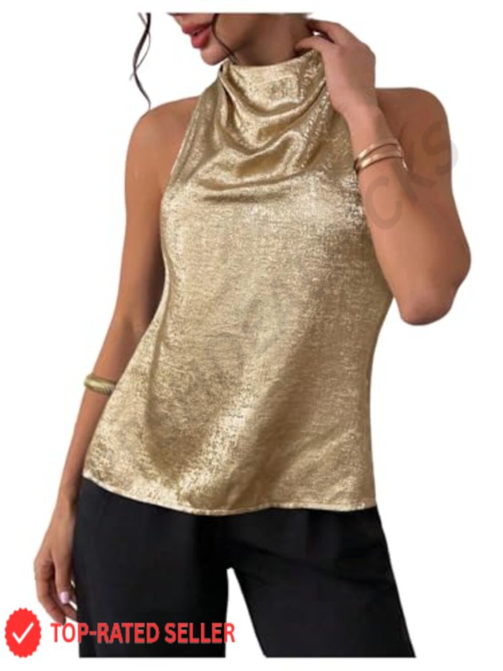 Metallic Halter Top Open Back Ruched Party Going Out Top